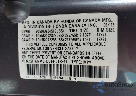 2015 Honda Cr-V Ex-L z USA, uszkodzony, nr VIN 2HKRM3H77FH517841